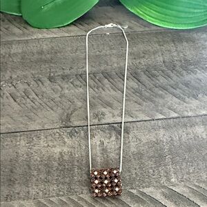 Elegant Brown and White Crystal Gems Pendant Necklace